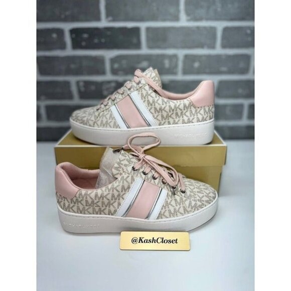 Michael Kors shoes poppy logo stripe sneakers powderblush size 9 - Picture 2 of 9